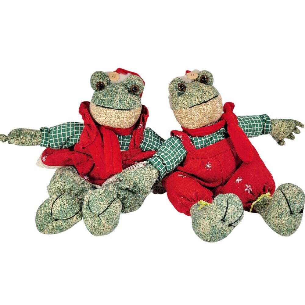 Christmas Frog Couple Plush Dolls Red Green Outfits Holiday Decor Red Green 12"
